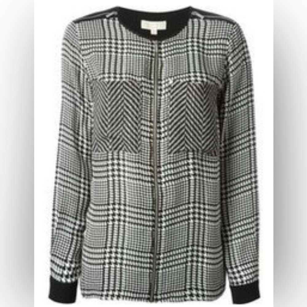 Michael Kors Black and White Checkered Blouse